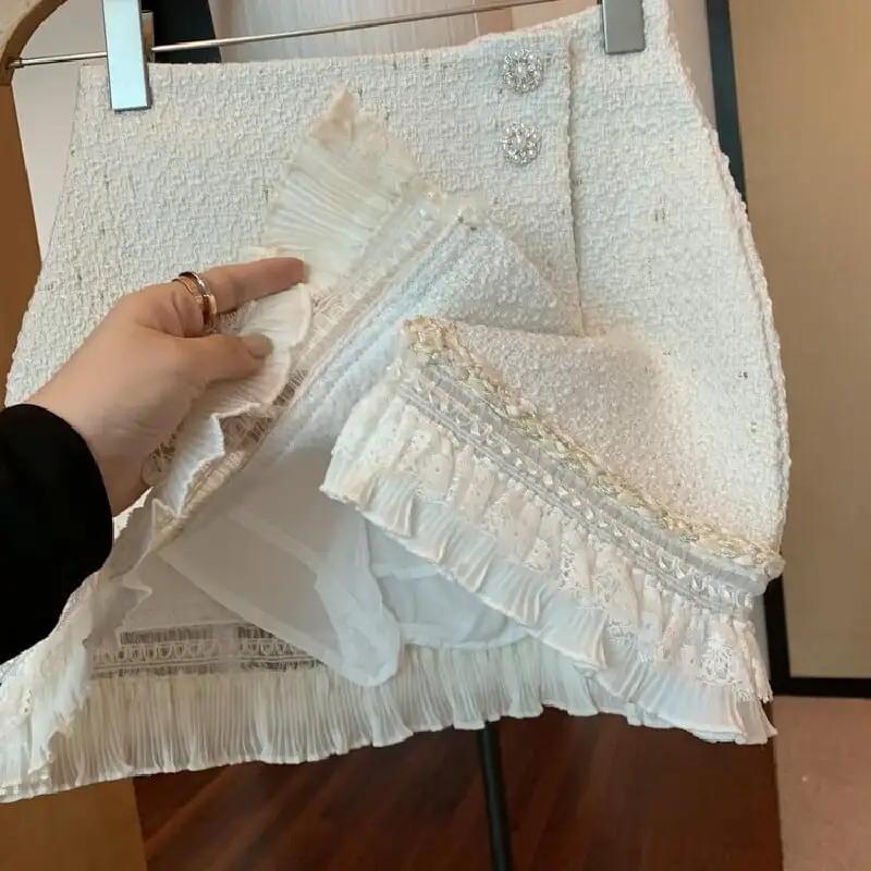 ボトムス スカート 2色展開 ミニスカート ハイウエスト レース ツイード