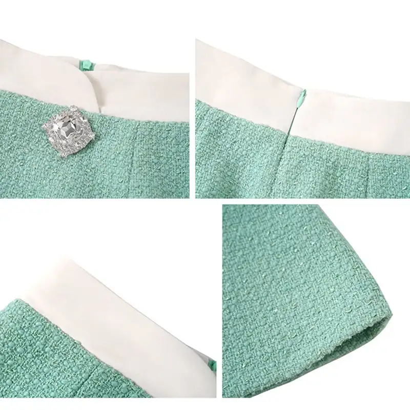 ボトムス スカート OL/通勤 切り替え ツイード フィッシュテール ライトグリーン