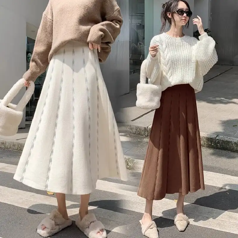 ボトムス スカート ロングスカート 4色展開 ニット ウエストゴム