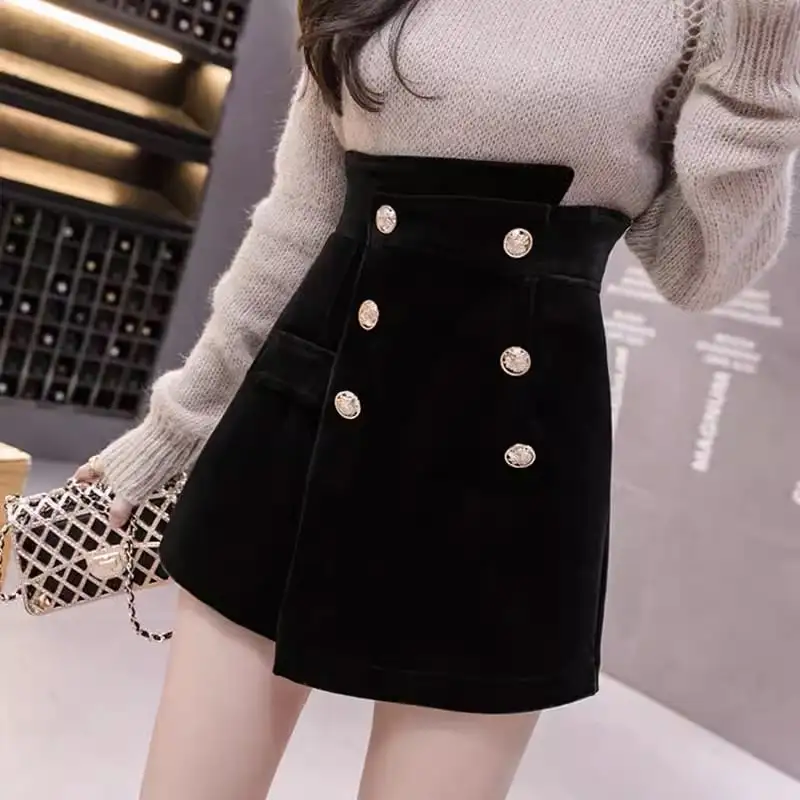 ボトムス スカート ミニ丈 ビロード ダブルブレスト 大きいサイズ