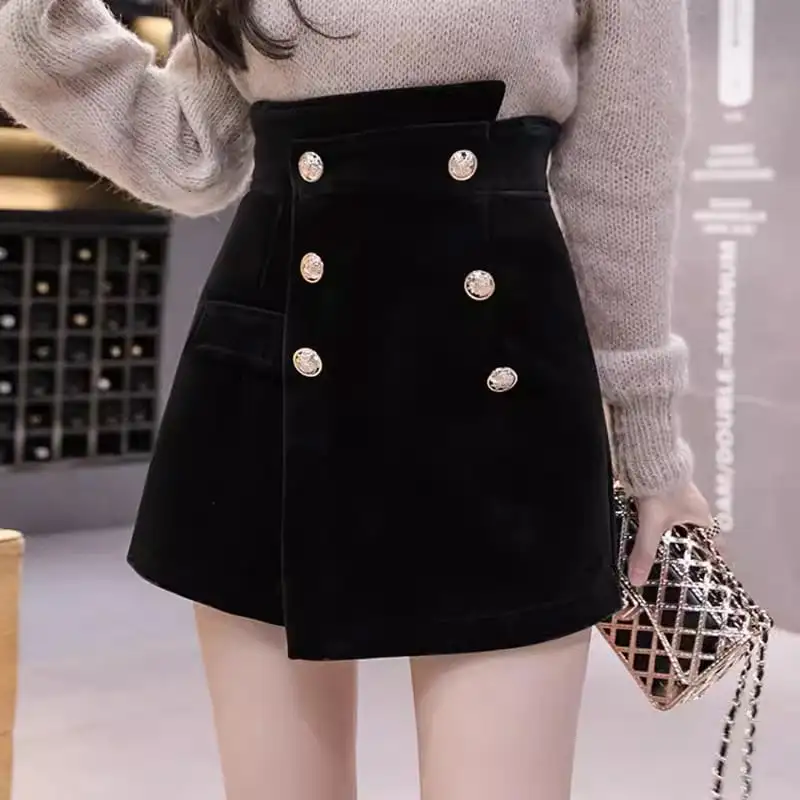 ボトムス スカート ミニ丈 ビロード ダブルブレスト 大きいサイズ