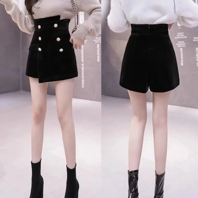 ボトムス スカート ミニ丈 ビロード ダブルブレスト 大きいサイズ