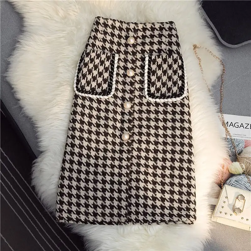 ボトムス スカート ウール エレガント 千鳥格子柄