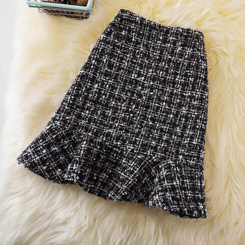 ボトムス スカート 2色展開 ミニスカート ツイード エレガント ペプラム