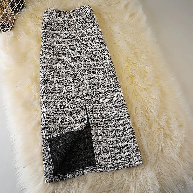 ボトムス スカート 3色展開 ロングスカート ツイード 気質満点