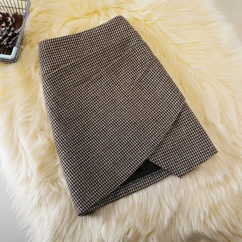 ボトムス スカート 2色展開 ミニスカート ツイード 千鳥格子柄 不規則