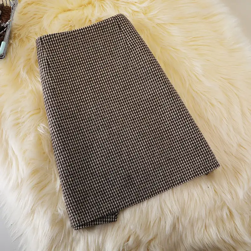 ボトムス スカート 2色展開 ミニスカート ツイード 千鳥格子柄 不規則