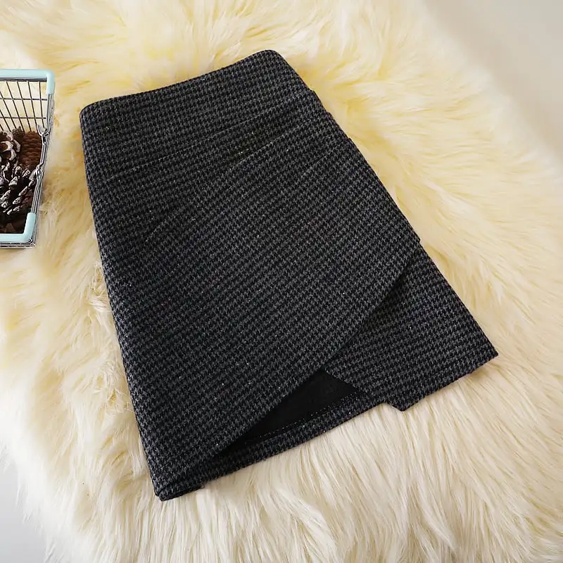 ボトムス スカート 2色展開 ミニスカート ツイード 千鳥格子柄 不規則