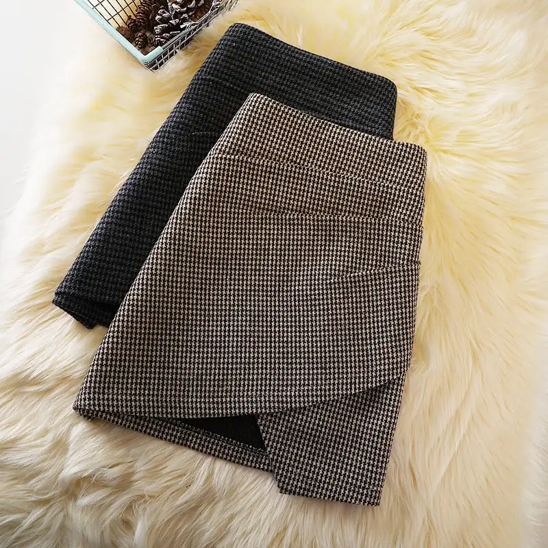 ボトムス スカート 2色展開 ミニスカート ツイード 千鳥格子柄 不規則