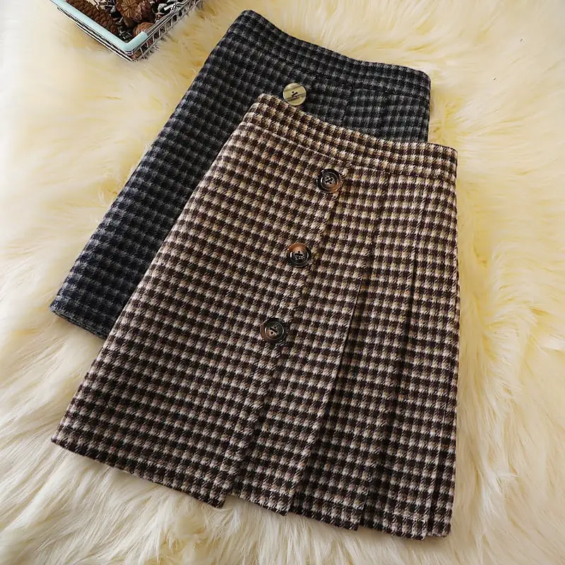 ボトムス スカート 2色展開 ミニスカート チェック柄 ボタン