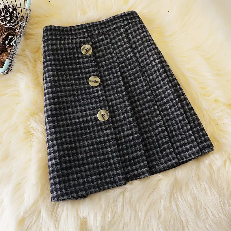 ボトムス スカート 2色展開 ミニスカート チェック柄 ボタン
