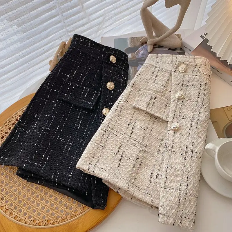 ボトムス スカート チェック柄 不規則 ハイウエスト