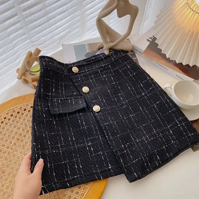 ボトムス スカート チェック柄 不規則 ハイウエスト