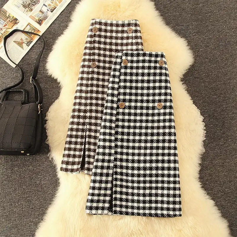 ボトムス スカート 絶対流行 綺麗め ウール 千鳥格子 配色 大活躍 気質満点