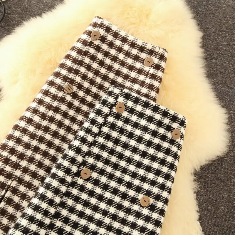 ボトムス スカート 絶対流行 綺麗め ウール 千鳥格子 配色 大活躍 気質満点