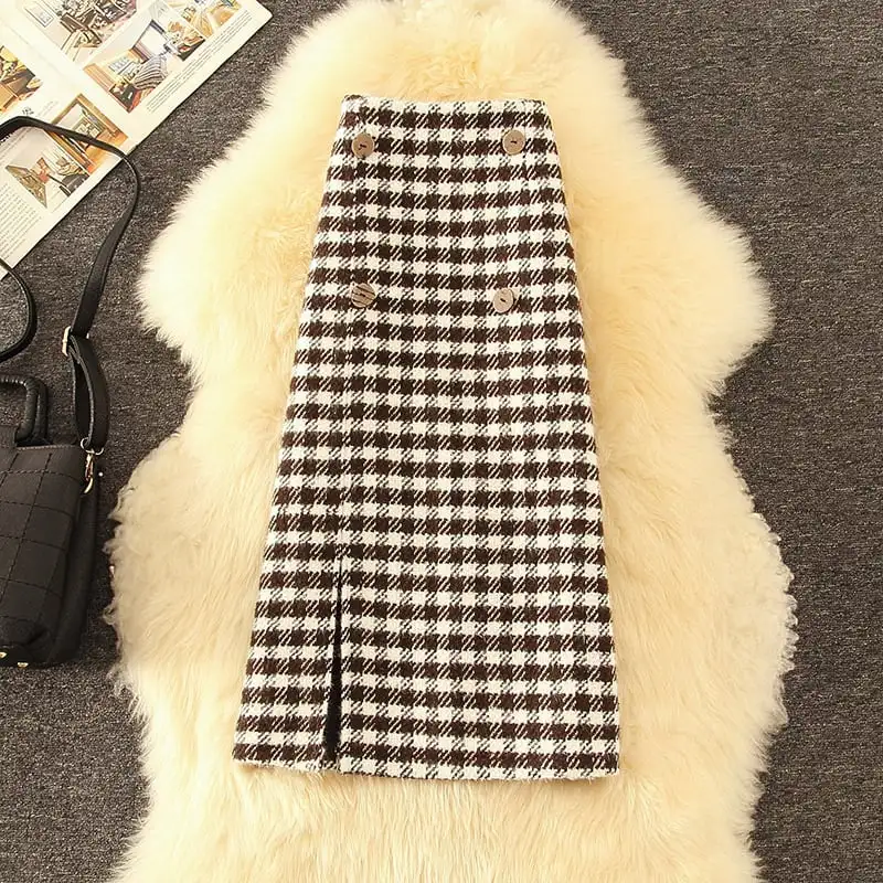 ボトムス スカート 絶対流行 綺麗め ウール 千鳥格子 配色 大活躍 気質満点