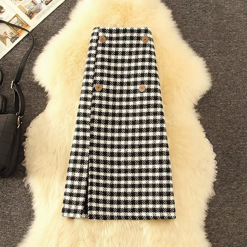 ボトムス スカート 絶対流行 綺麗め ウール 千鳥格子 配色 大活躍 気質満点