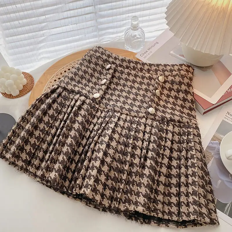 ボトムス スカート ウール ファッション レトロ 千鳥格子 魅せられる