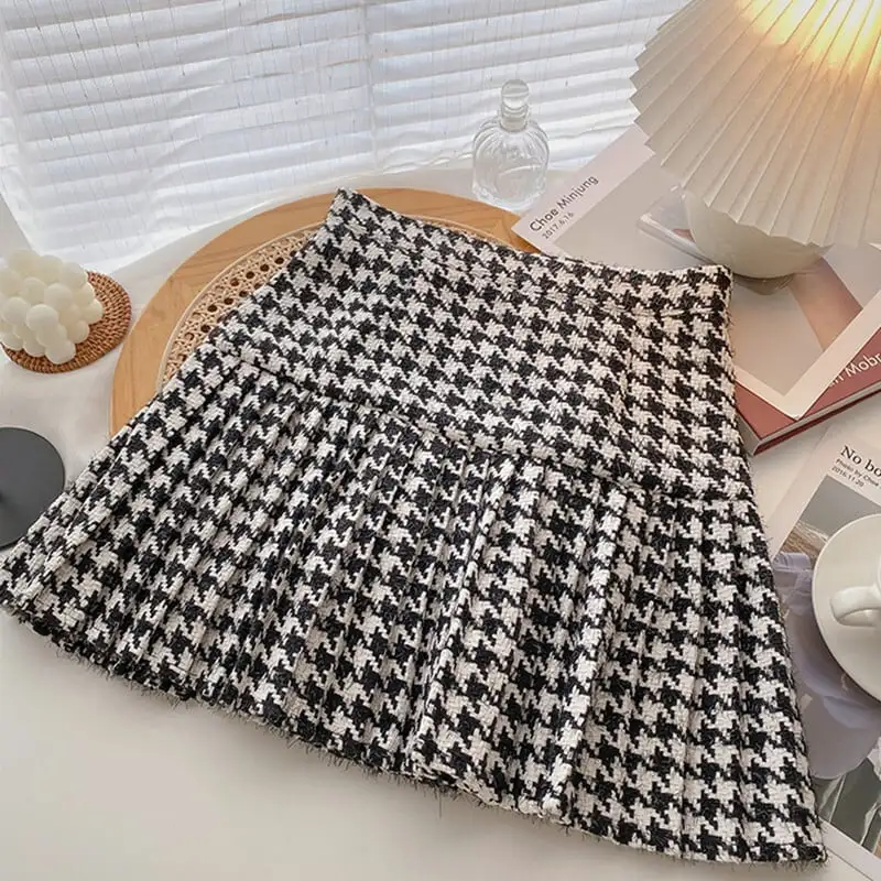 ボトムス スカート ウール ファッション レトロ 千鳥格子 魅せられる