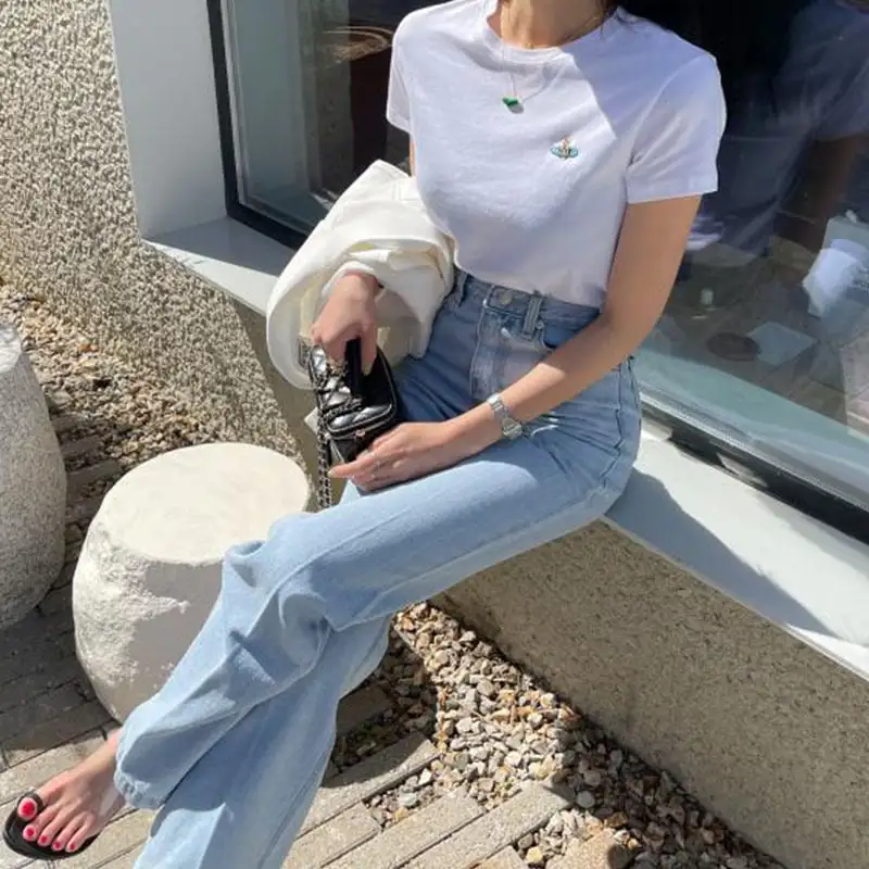 ボトムス デニムパンツ カジュアル 無地 流行り シンプル ライトブルー