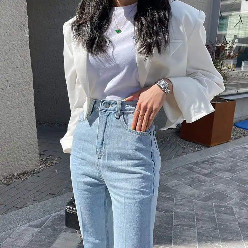 ボトムス デニムパンツ カジュアル 無地 流行り シンプル ライトブルー