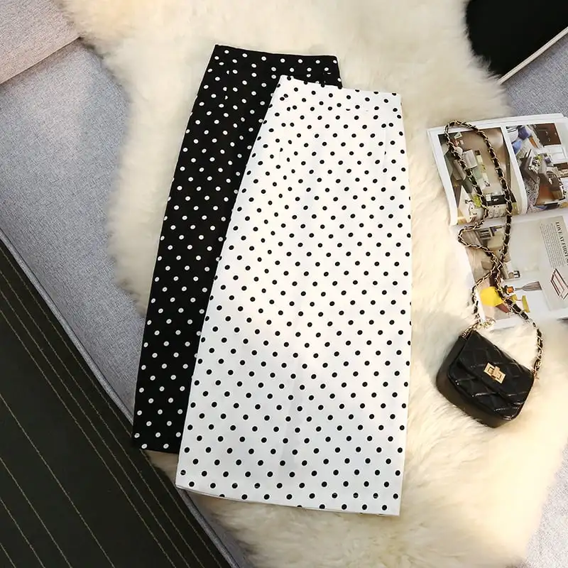 ボトムス スカート 2色展開 水玉模様 ロングスカート ドット柄 ハイウエスト