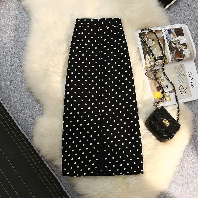 ボトムス スカート 2色展開 水玉模様 ロングスカート ドット柄 ハイウエスト