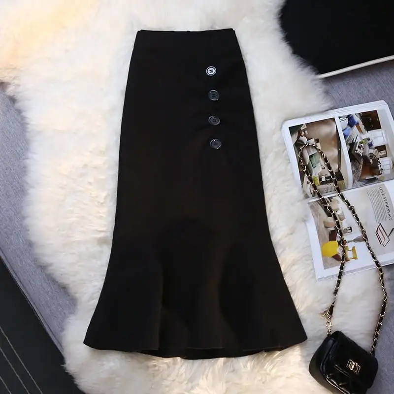 ボトムス スカート ニット ボタン ハイウエスト チェック柄