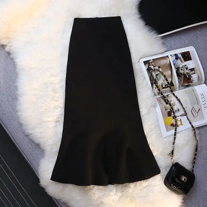 ボトムス スカート ニット ボタン ハイウエスト チェック柄