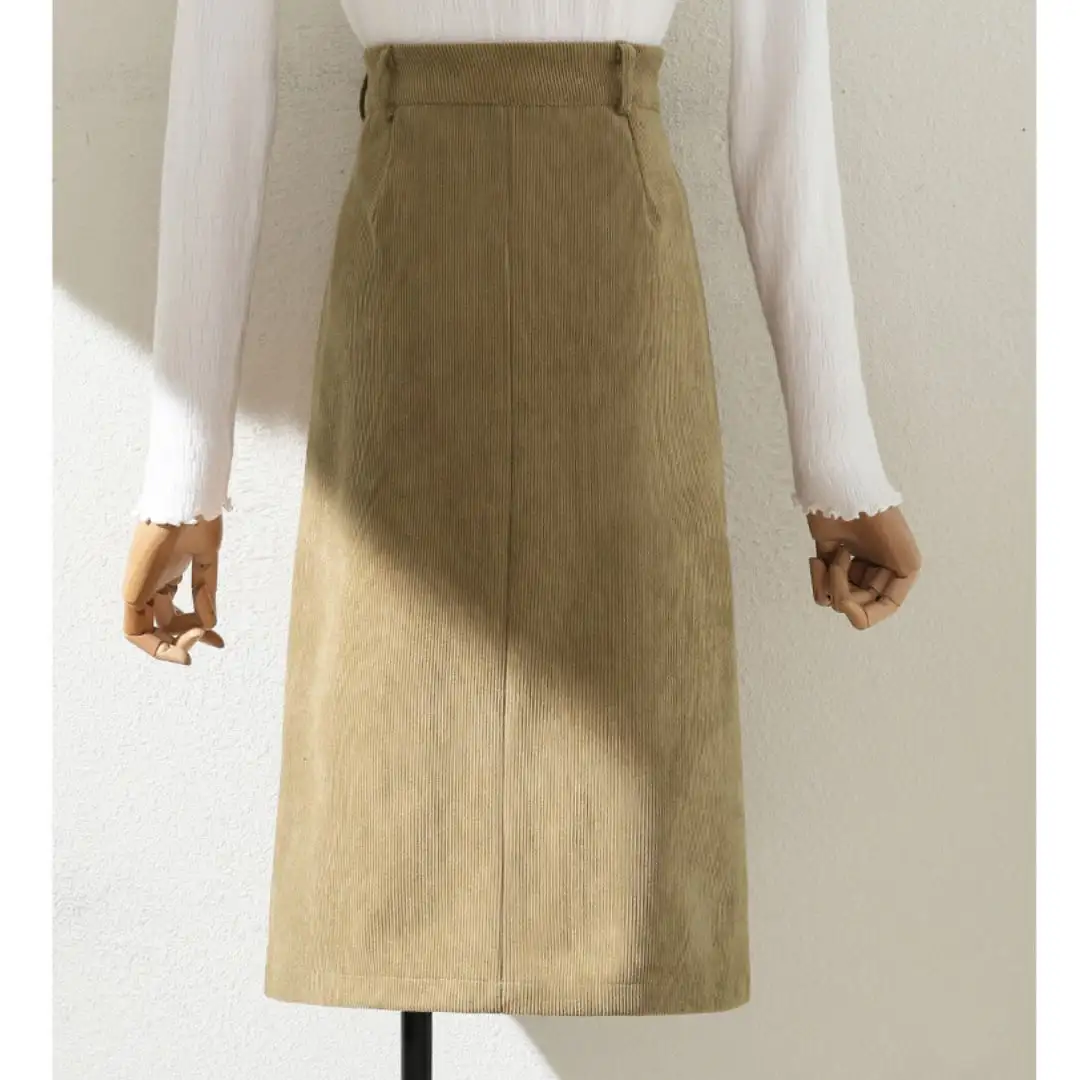 ボトムス スカート 3色展開 コーデュロイ ボタン 気質満点 通勤