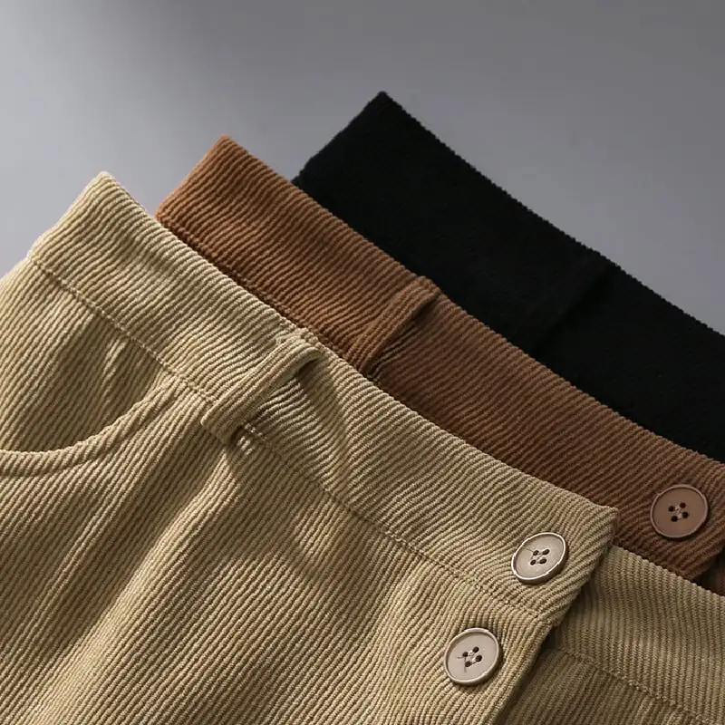 ボトムス スカート 3色展開 コーデュロイ ボタン 気質満点 通勤