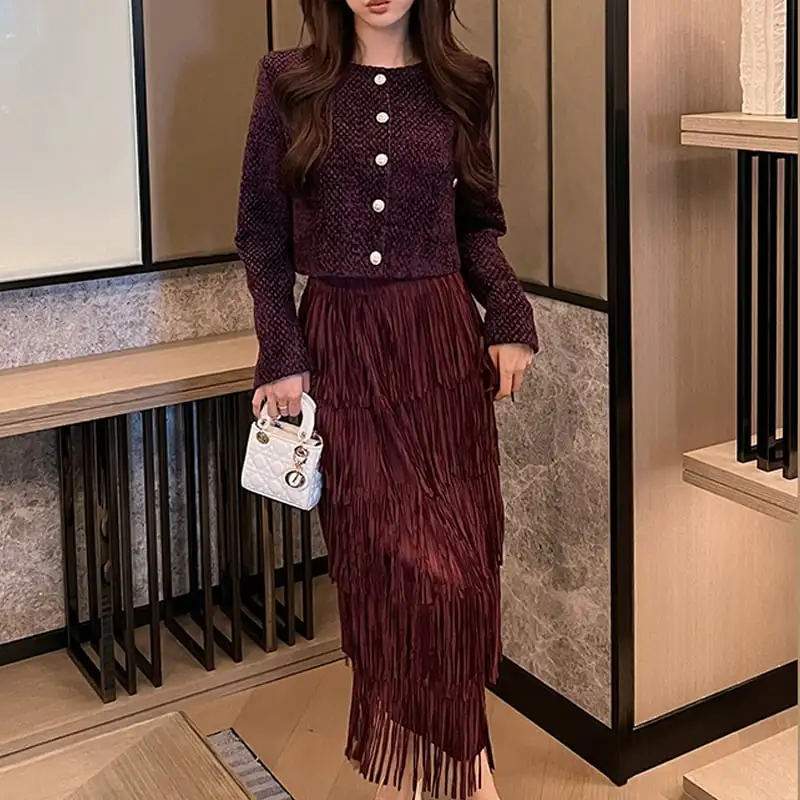 セットアップ ジャケット+スカート ツイード 長袖 デザイン感 大きいサイズ