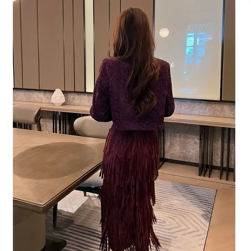 セットアップ ジャケット+スカート ツイード 長袖 デザイン感 大きいサイズ