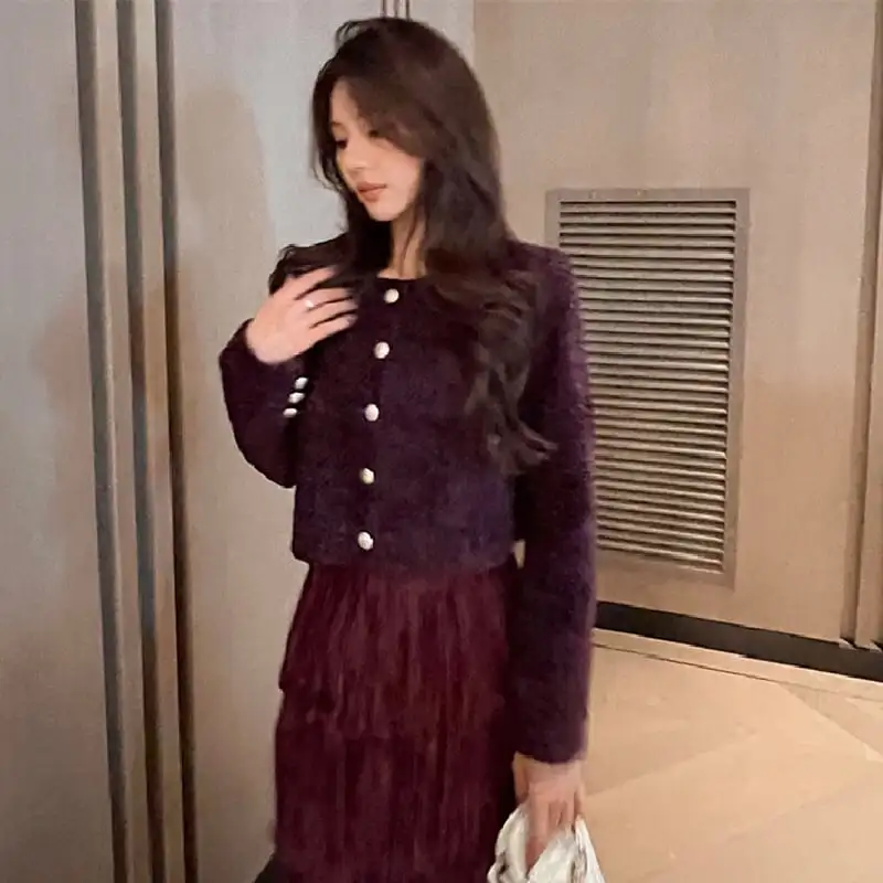 セットアップ ジャケット+スカート ツイード 長袖 デザイン感 大きいサイズ