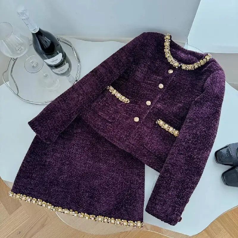 セットアップ ジャケット+スカート ラインストーン 視線集中