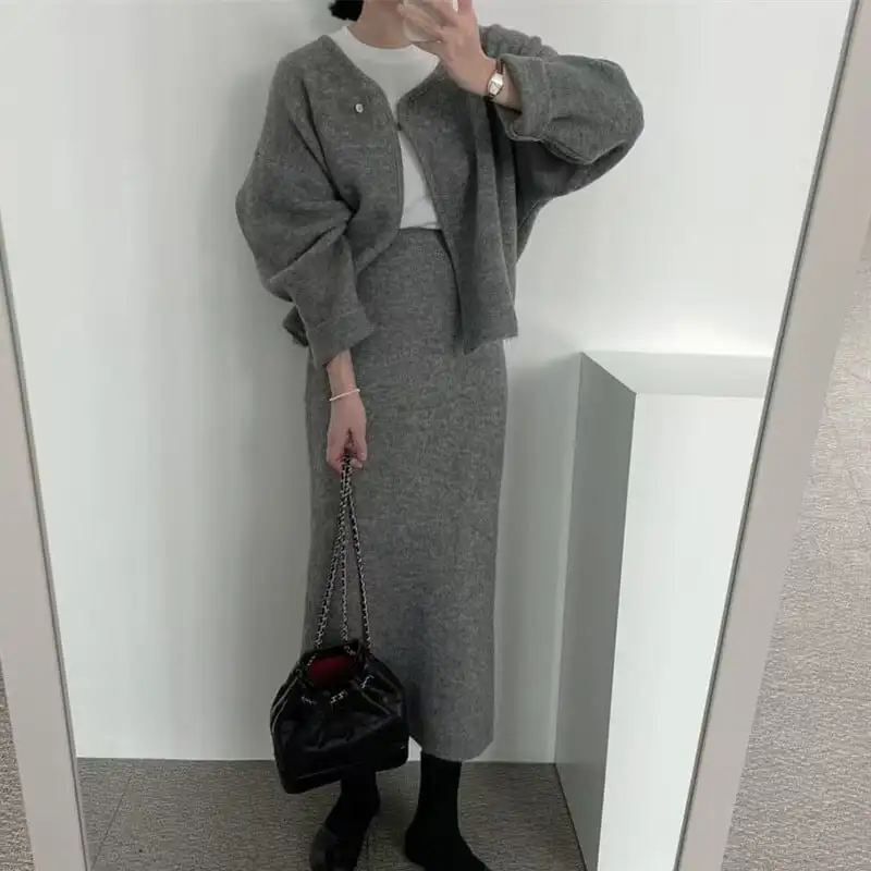 セットアップ カーディガン+スカート ３色展開 通勤 シンプル