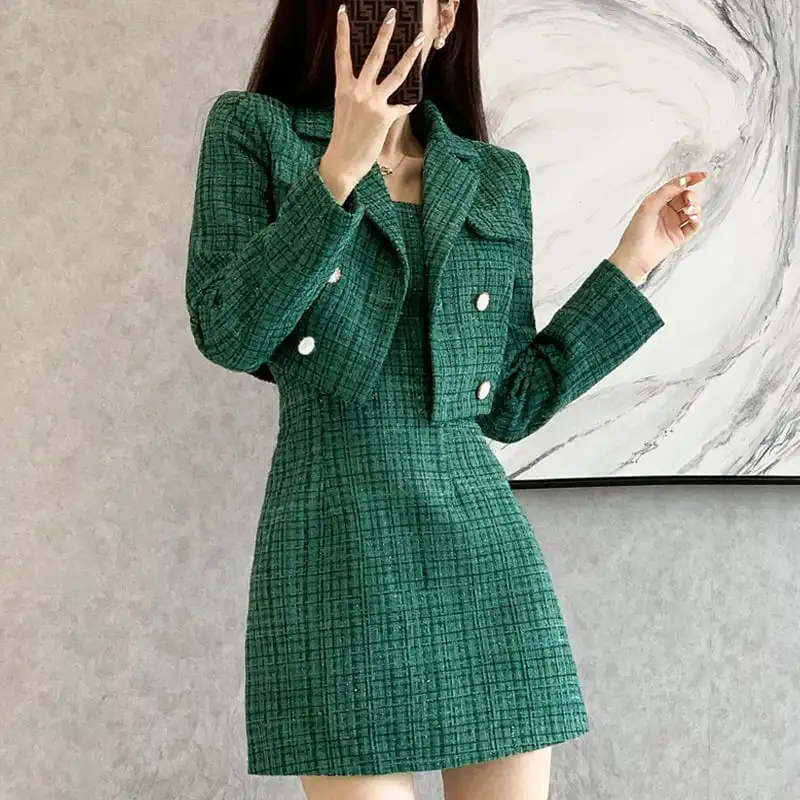 セットアップ OL/通勤 かわいい ツイード キャミソール トップス+ワンピース