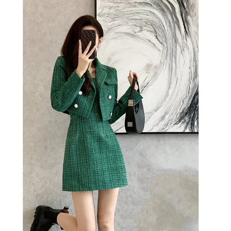 セットアップ OL/通勤 かわいい ツイード キャミソール トップス+ワンピース