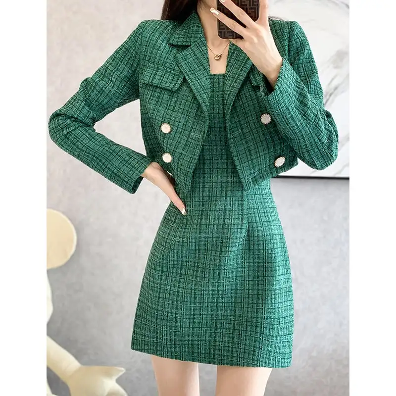 セットアップ OL/通勤 かわいい ツイード キャミソール トップス+ワンピース