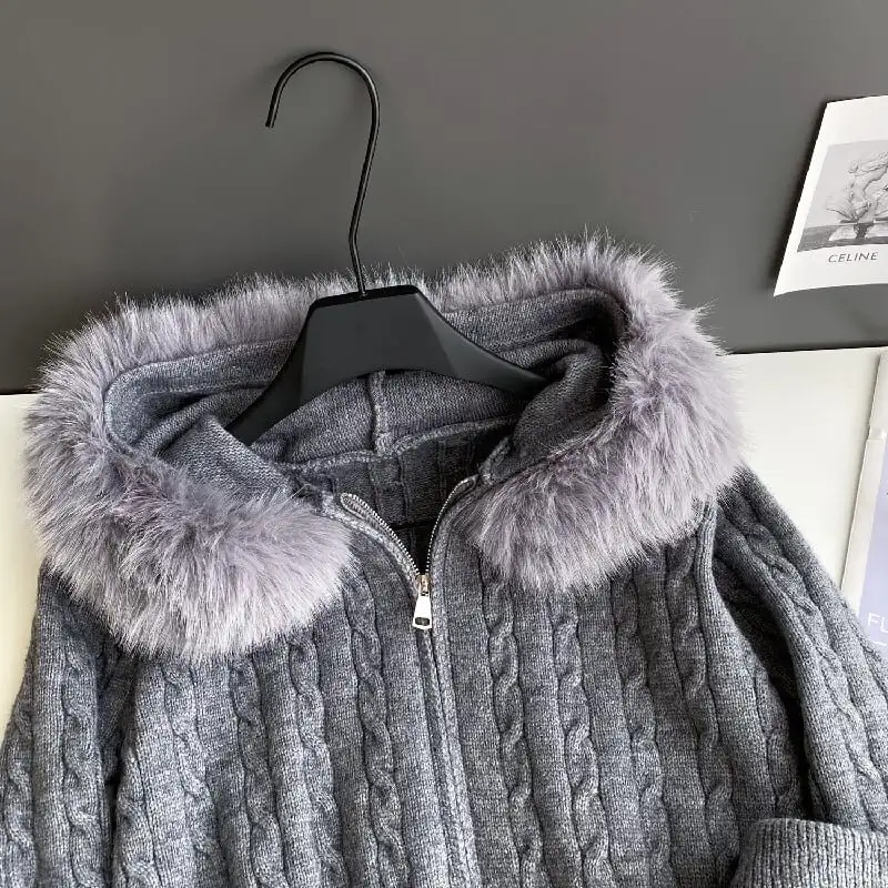 セットアップ トップス+スカート 2色展開 ニット フード付き