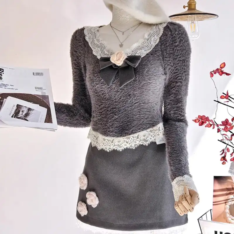 セットアップ トップス+スカート レース 花飾り スウィート