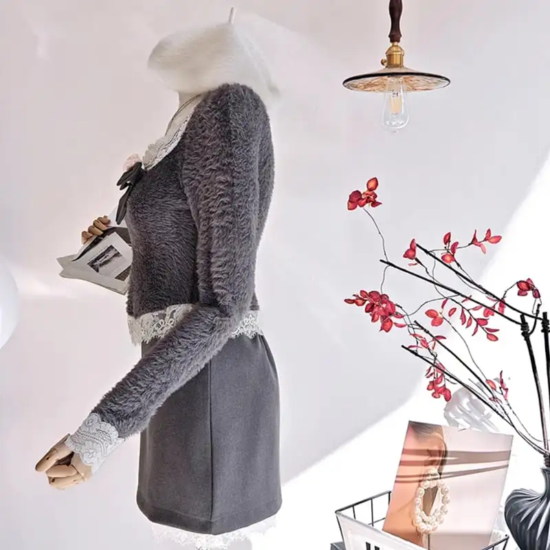 セットアップ トップス+スカート レース 花飾り スウィート