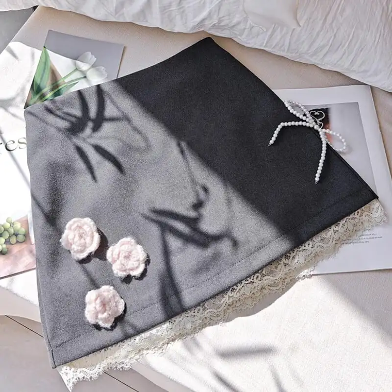 セットアップ トップス+スカート レース 花飾り スウィート