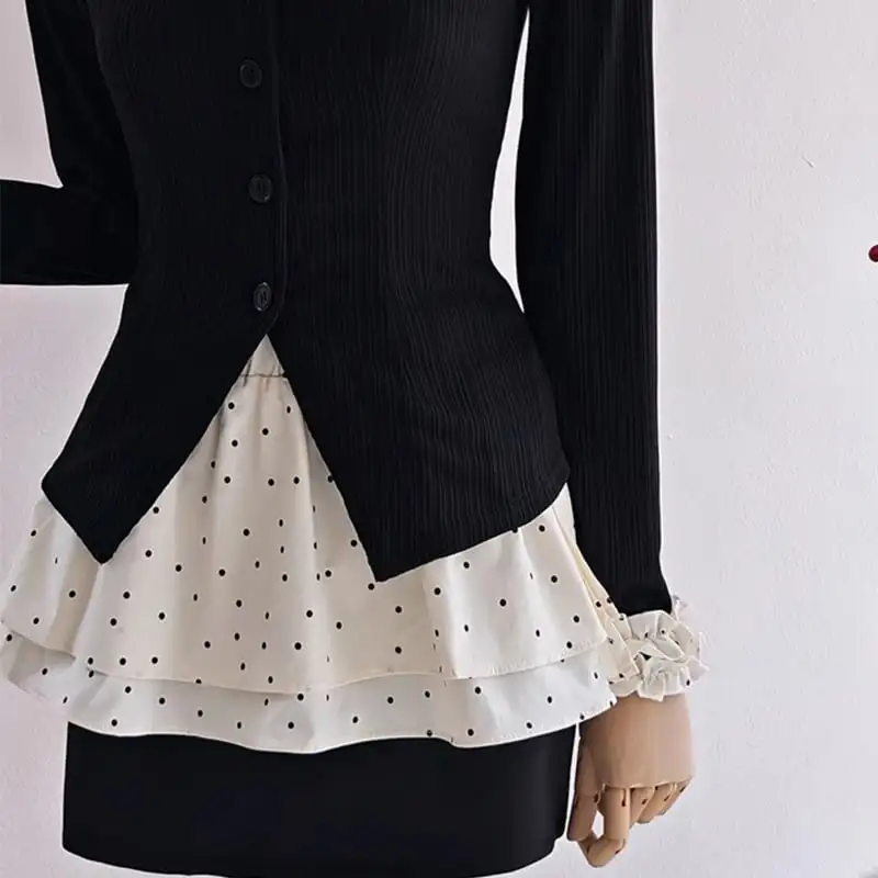 セットアップ トップス+スカート 3点セット ドット柄 レトロ 水玉模様