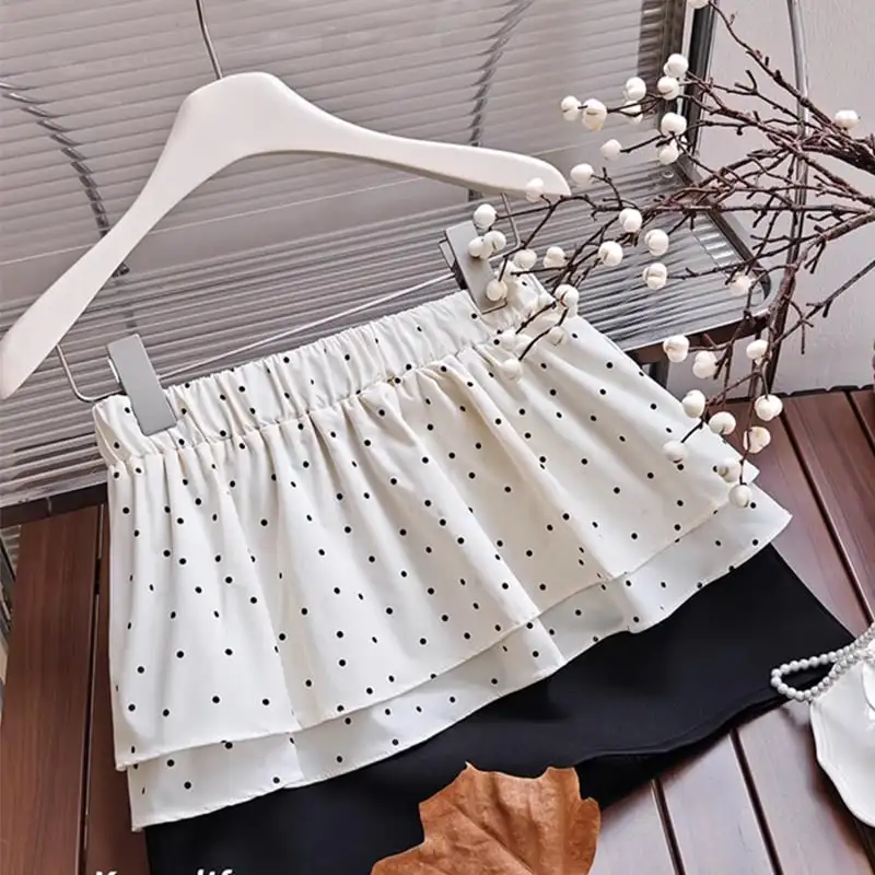 セットアップ トップス+スカート 3点セット ドット柄 レトロ 水玉模様