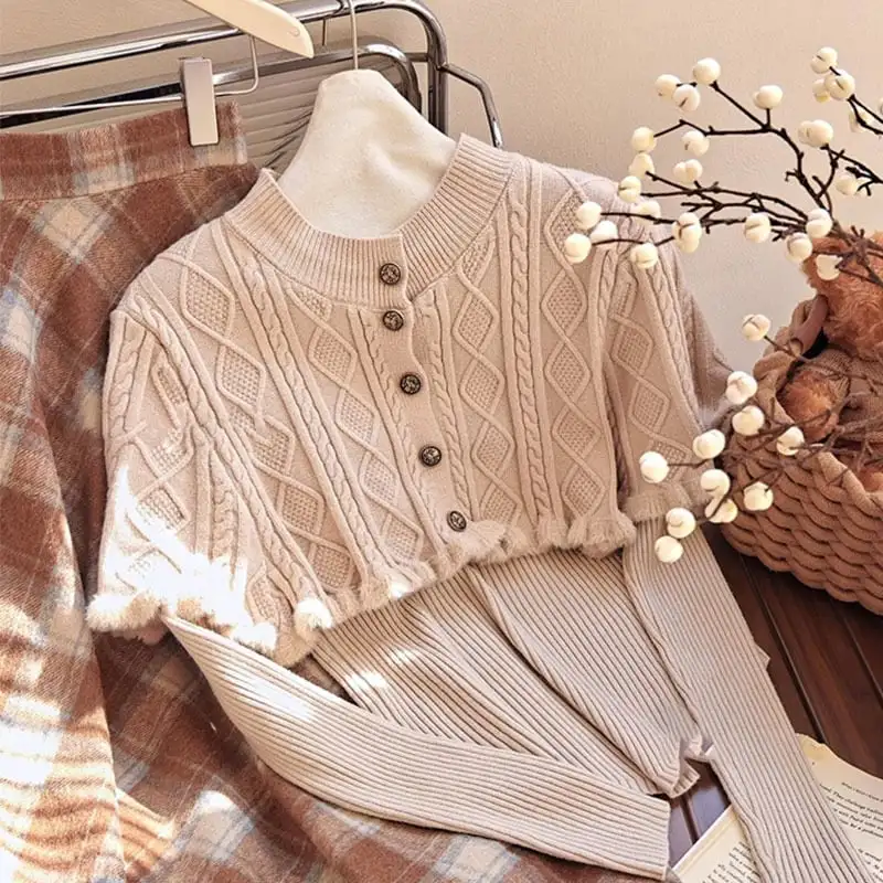 セットアップ 3点セット ニット ハイウエスト 気質 チェック柄