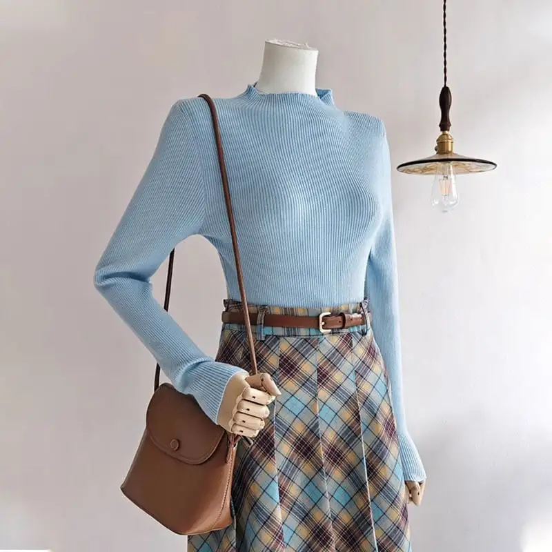 セットアップ トップス+スカート ニット ハイウエスト チェック柄