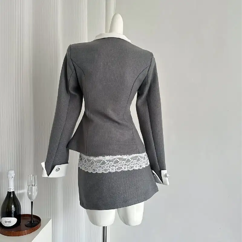 セットアップ トップス+スカート POLOネック レース 洗練される