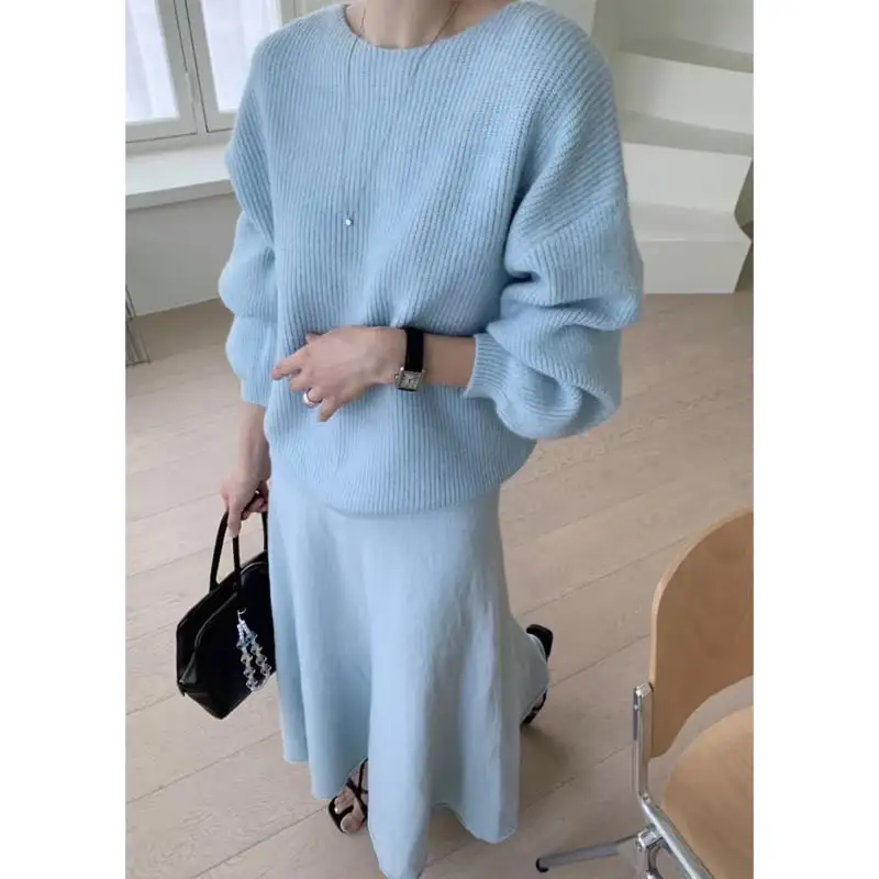 セットアップ ３色展開 トップス+スカート ニット 無地