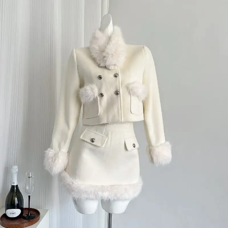 セットアップ ジャケット+スカート スウィート 綿入れ ダブルブレスト